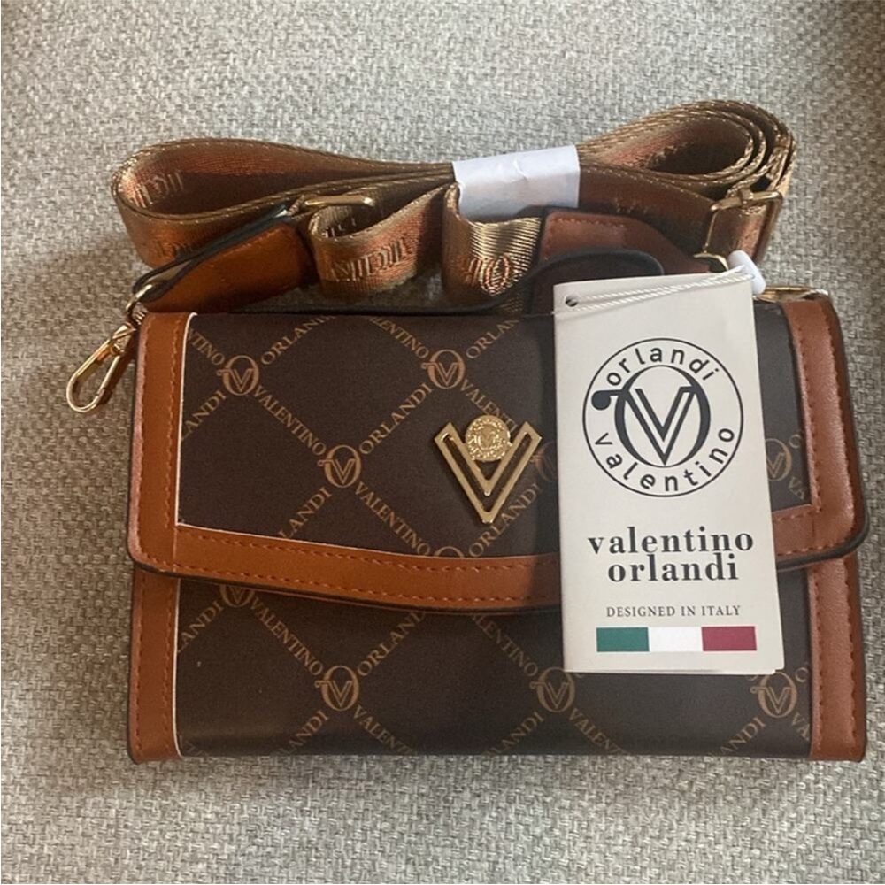 Valentino Orlandi Brown & Tan Crossbody Bag with Gold Accent - Picture 5 of 6